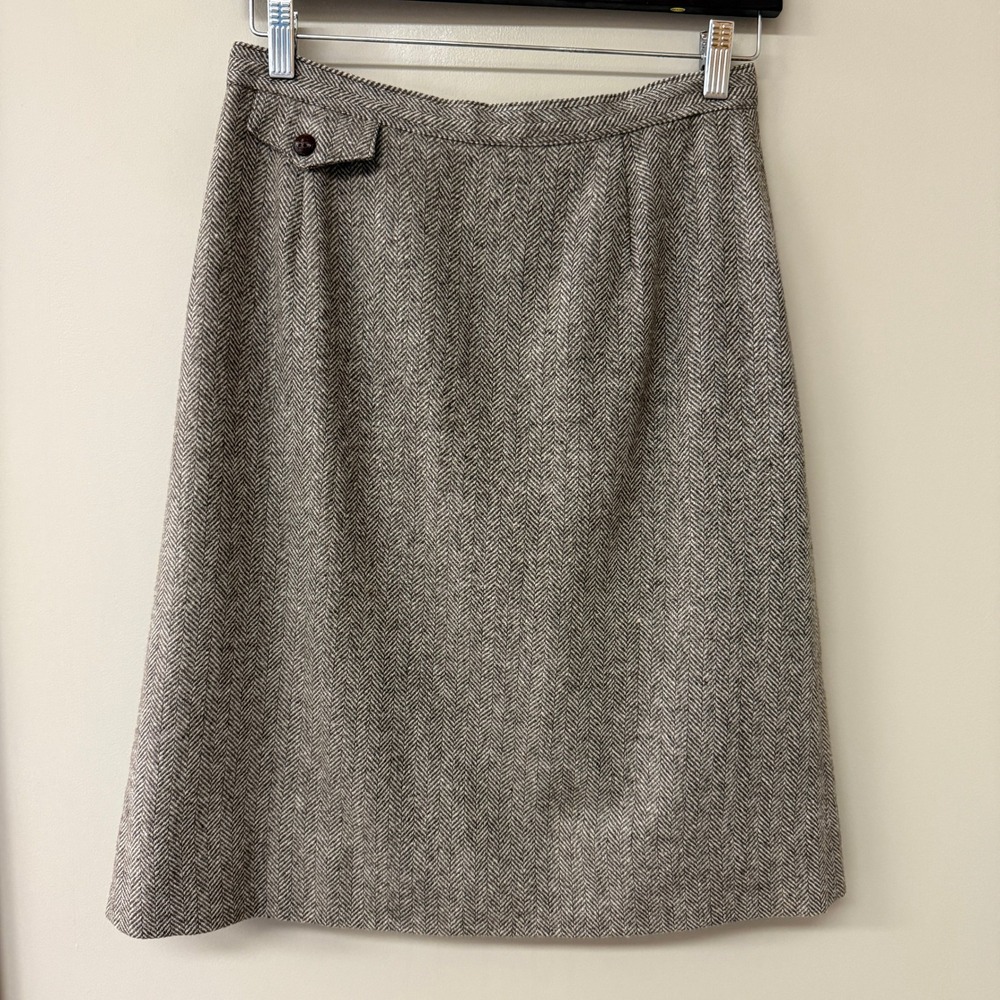 Vintage Prestige of Boston Women Brown Herringbone Skirt 70s Academia ILGWU USA
